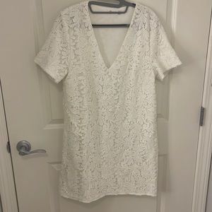 Misguided White Lace Short Sleeve V Neck Dress